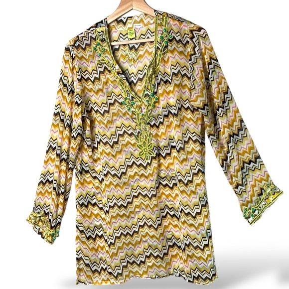 RAJ 100% Silk Heavily Beaded Embellished Swim Suit Coverup MADE IN INDIA Sz XL - Picture 1 of 8